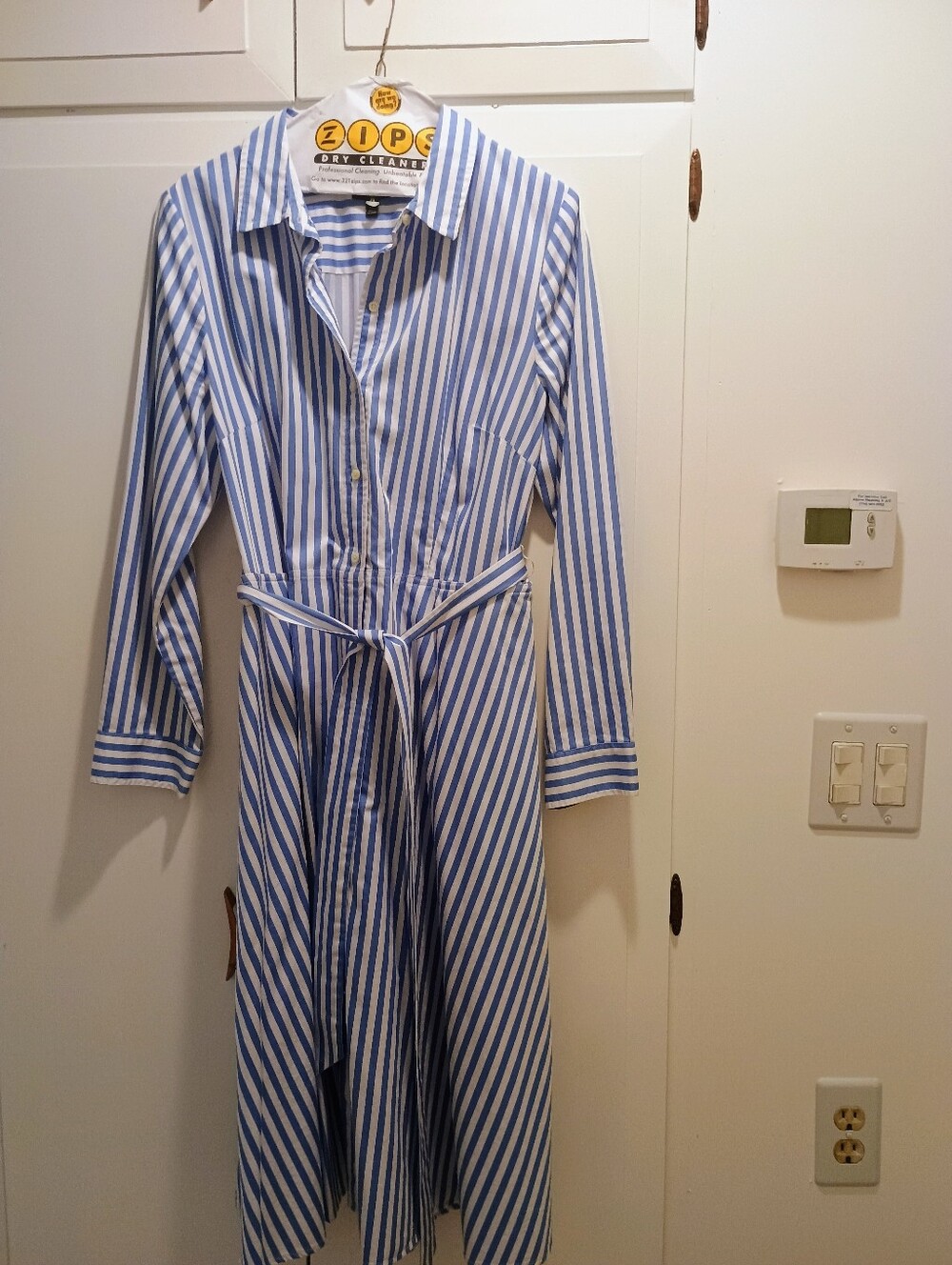Talbots Coastal Blue and White Striped Button-Up Shirt Dress - Picture 3 of 6